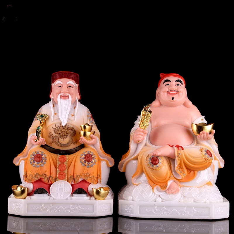 

A PAIR 2P Indonesia Vietnam HOME SHOP jade Buddha statue Bring good luck God of wealth Recruit wealth TU DI GONG Mammon statue