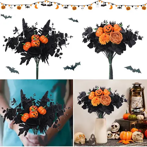 Halloween Branches Fake Twig with pumpkin Flower Halloween Creepy Centerpieces Bouquet for Halloween Party Supply