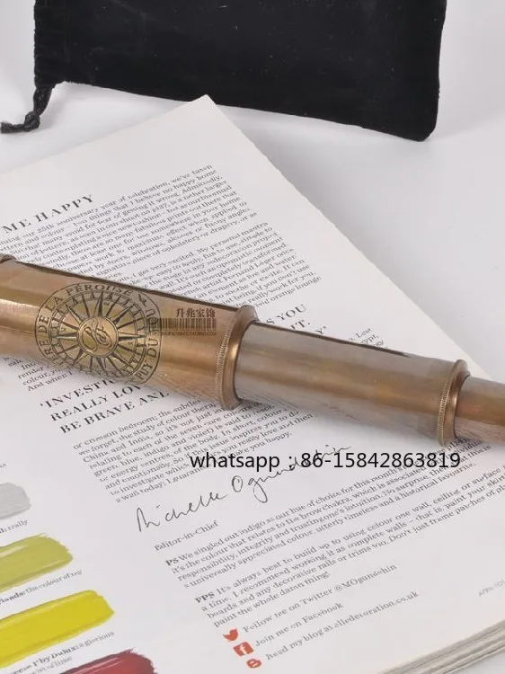 Handmade Brass Monocular, Retractable Vintage Pirate Telescope, Portable HD Optical Glasses