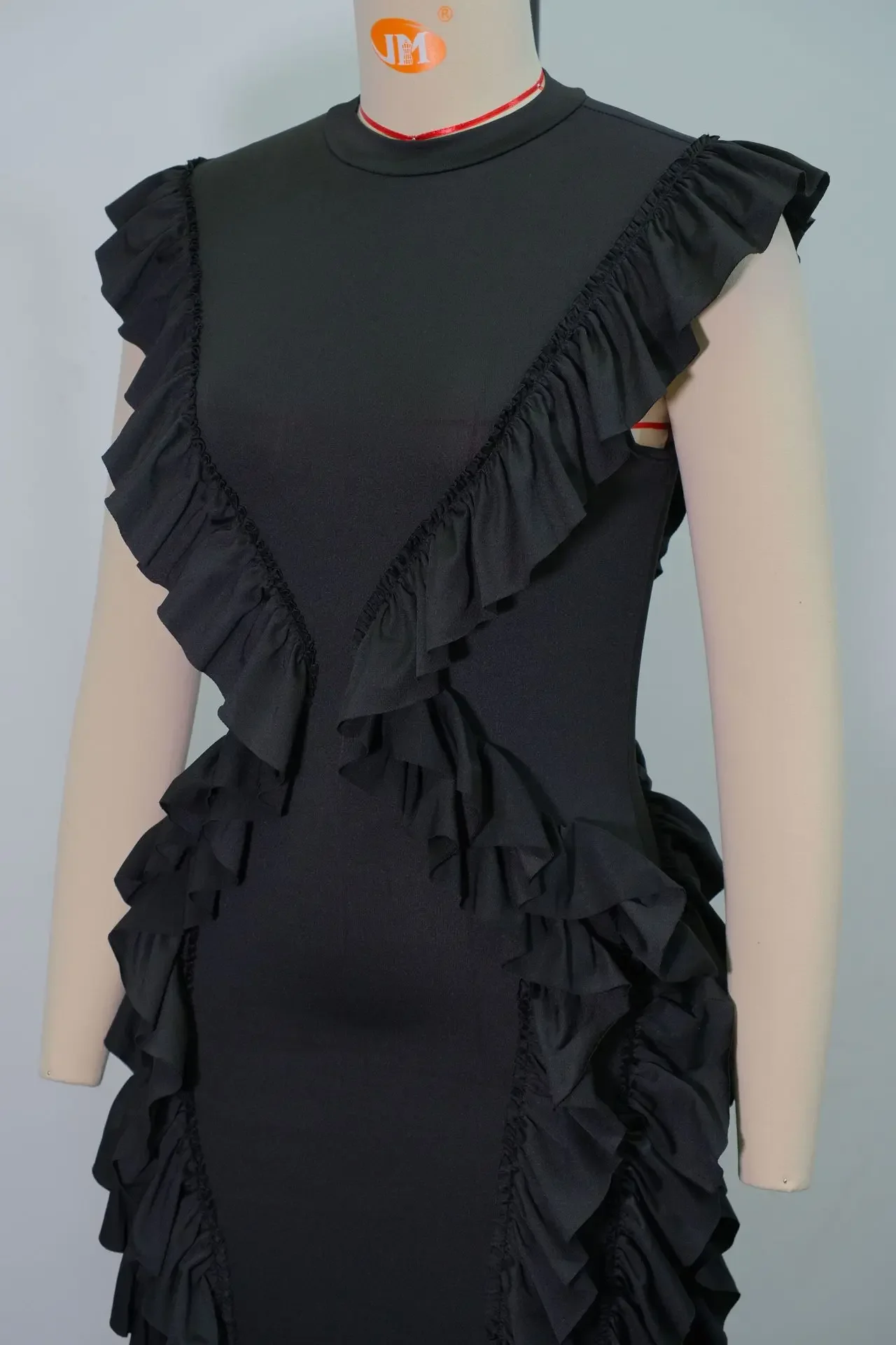 

Fashionable Midi Skirt Dress with Pleated Lace Slim Fit Half High Collar Sleeveless Spring New Arrival Women's Clothing