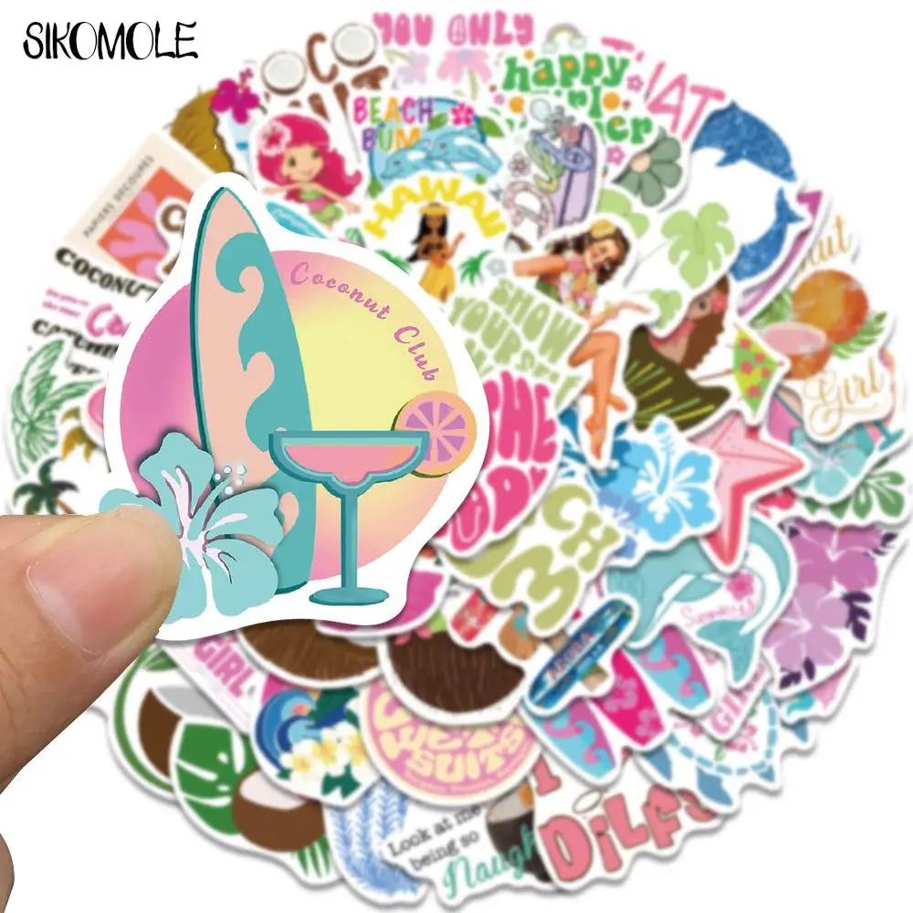 10/30/50PCS Cartoon Summer Coconut Girl Beach Graffiti Stickers Kawaii DIY Travel Luggage Guitar Fridge Laptop Sticker Kid Decal