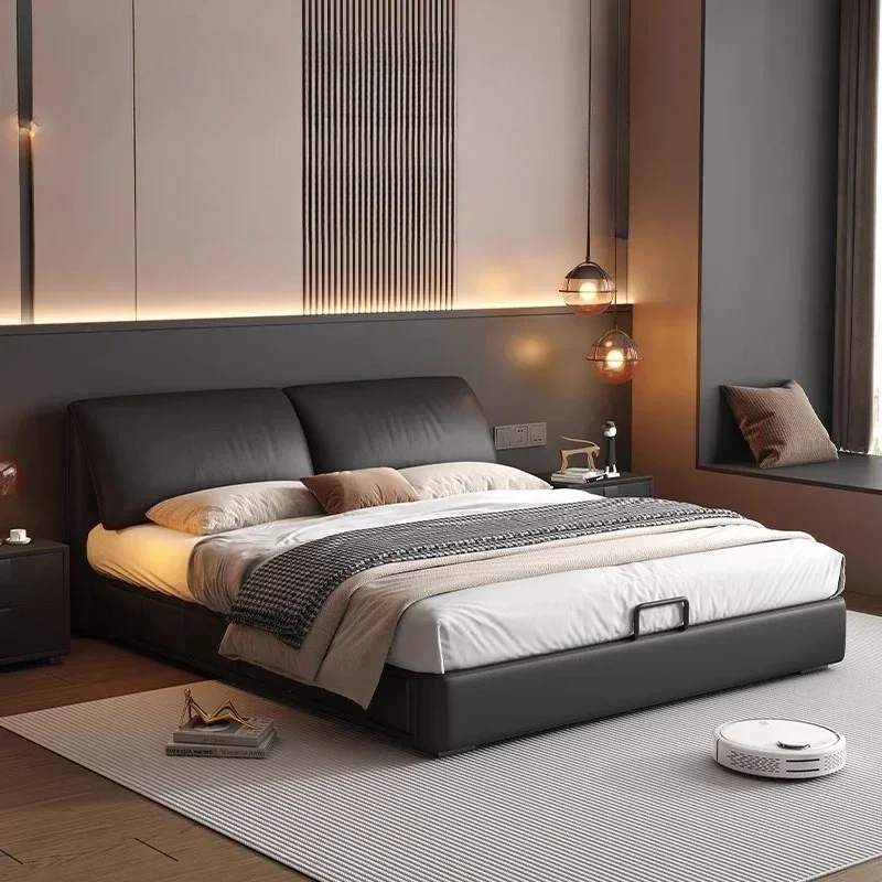 

Leather Bedroom Bed Modern Designer Simple Double Unique Lounge Headboards Hotel Trendy Bed Queen Sleeping Muebles Furniture