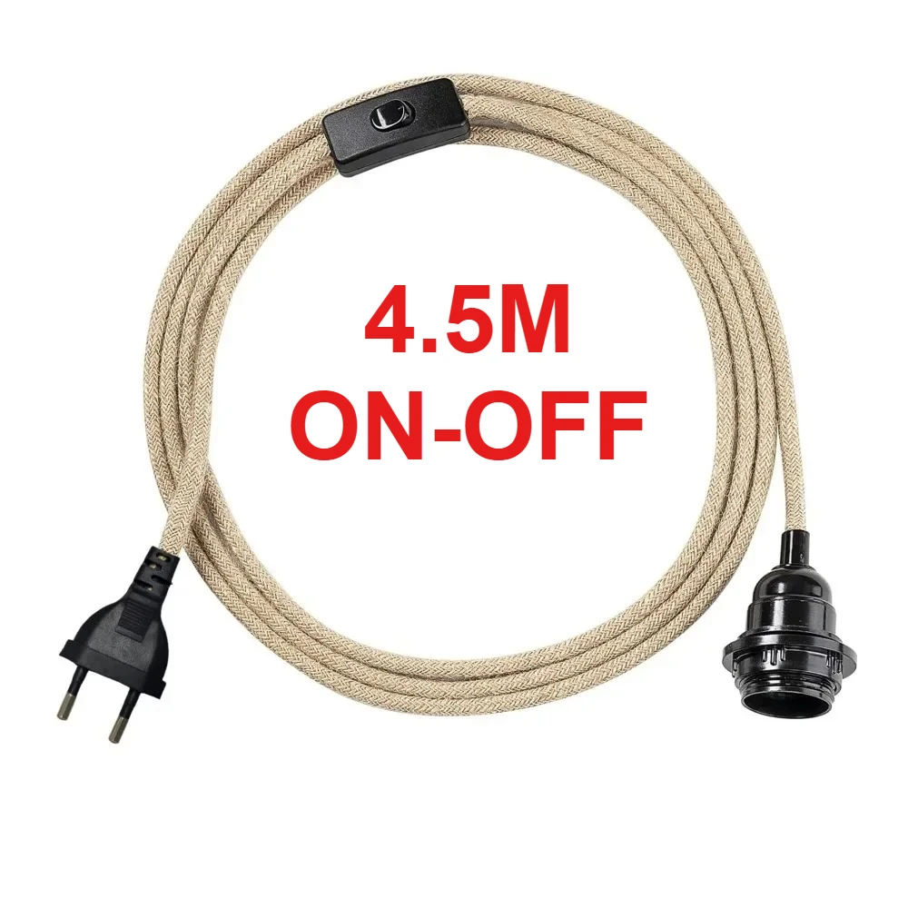 

Hemp Rope Pendant Lamp Holder with EU US Plug E27 Lamp Base Socket with 4.5M Cable and ON/OFF Switch for Pendant Lighting DIY