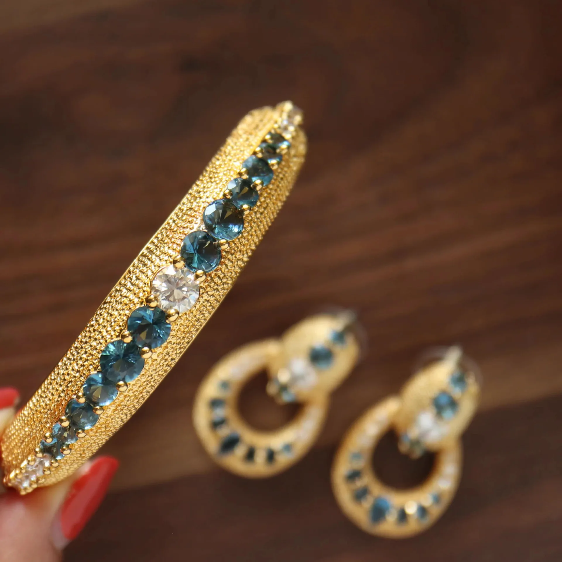 مجموعة مجوهرات نسائية فرنسية ريترو حجر الراين - أقراط سوار عتيقة أنيقة بلوري نوبل إكسسوارات منتصف القرن للنساء #2