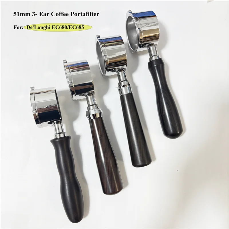 51mm 3-Ear Portafilter for De'Longhi EC680/EC685 Bottomless Coffee Handle with Double Shot Basket Espresso Machine Accessory
