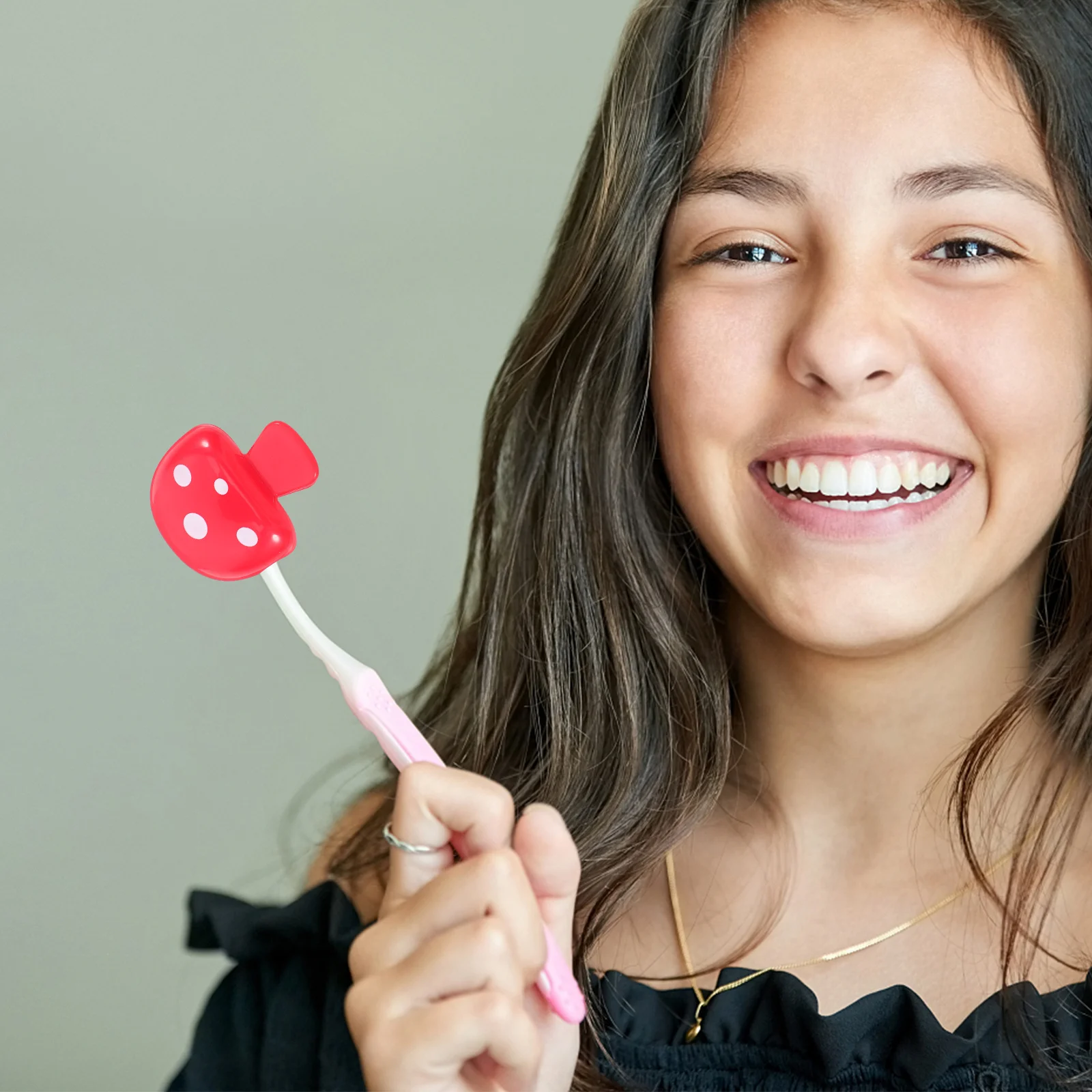 4 pçs viagem escova de dentes cabeça cobre vermelho brilhante em forma de cogumelo tampa à prova de poeira compacto leve titular para uso diário ao ar livre
