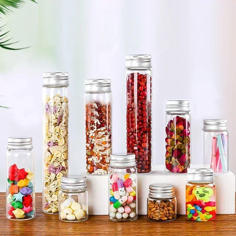 5Pcs 5ml-100ml Mini Glass Bottles with Aluminum Screw Top Lid Sample Vials for Wedding Favors Decorations DIY Flower Tea Storage