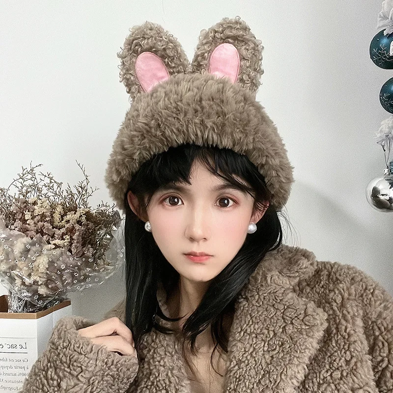 Autumn and winter new three-dimensional rabbit ear woolen hat for women sweet and versatile with a knitted and thickened s2
