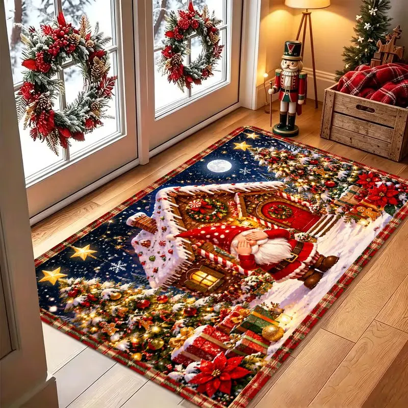 Cozy Beige Gingerbread Cookie And Tree Premium Anti Slip Entryway Mat For Indoor Kitchen Holiday Season Cooking Area Vibe