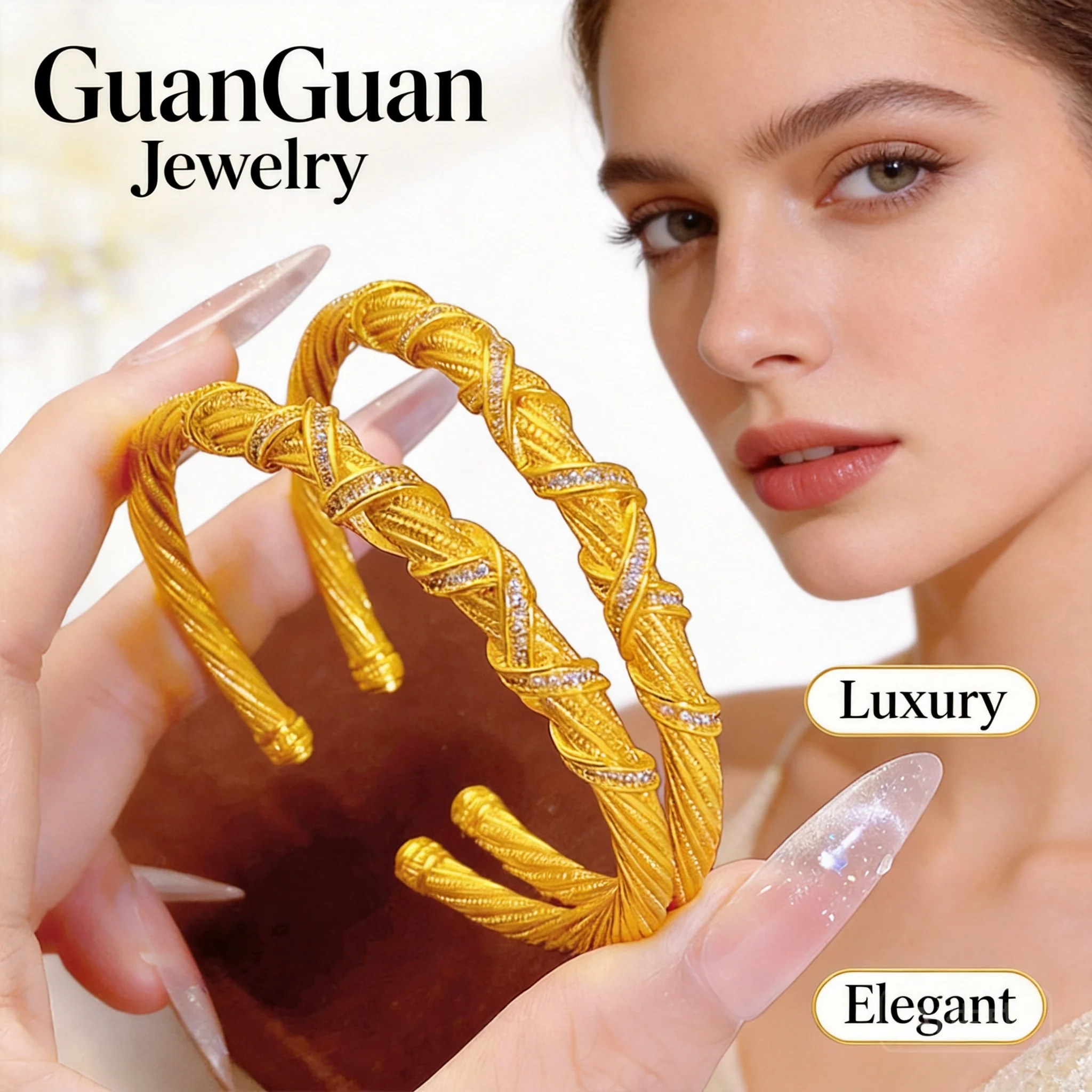 

2026 Twisted Open Bangle Bracelet For Women Daily Party Wear Cubic Zirconia Inlaid Brass Gold Plated Long Lasting Color Retentio