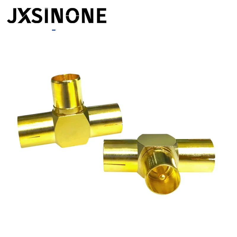 JXSINONE 1PC ทีวีชายหญิง2 T-Type Gold Plated Connector RF Coax Coaxial Adapter