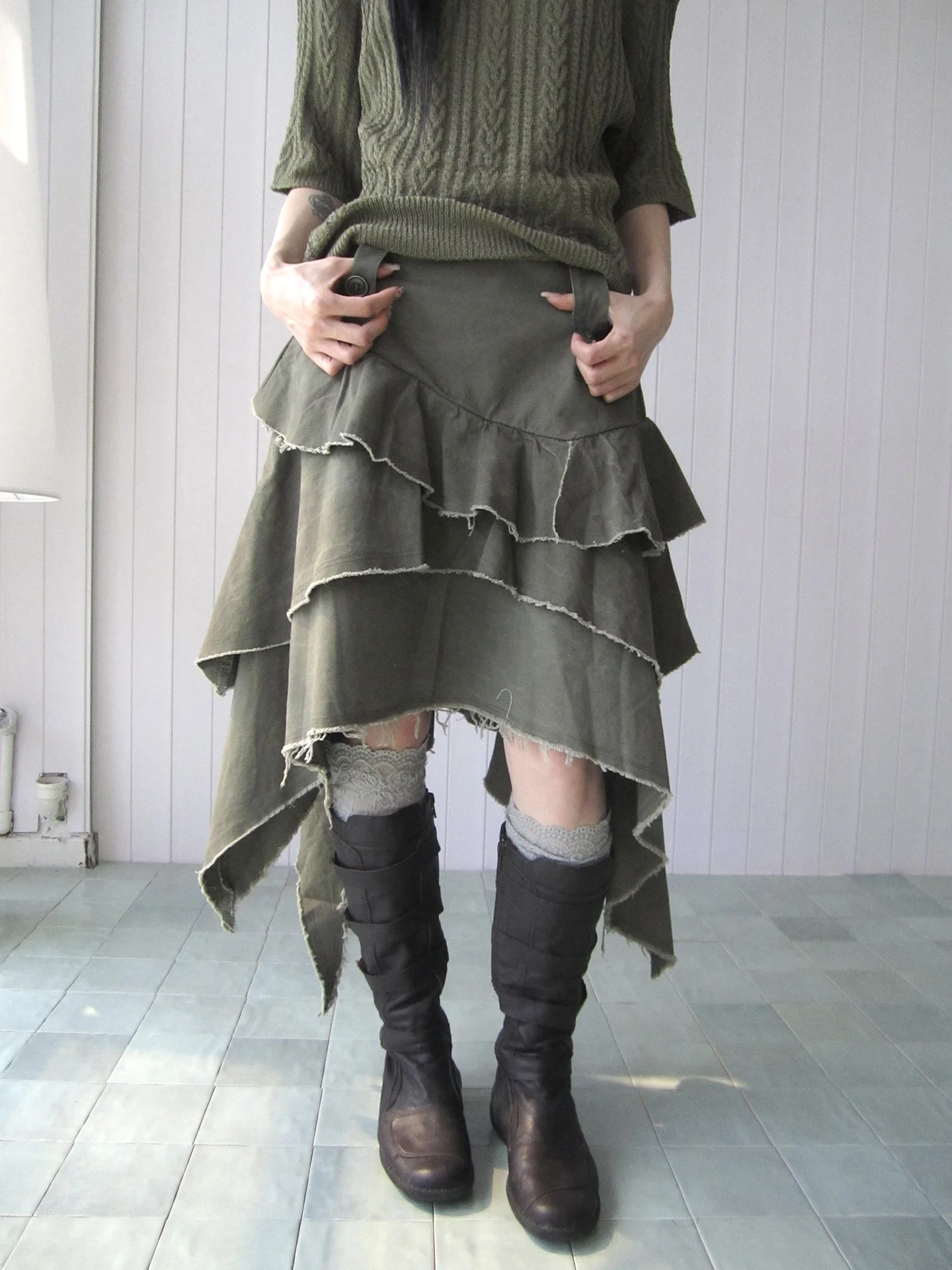 

Винтажная рабочая юбка Angproject с асимметричным подолом, средней длины, асимметричного дизайна, женская, с высокой талией, из неэластичной ткани