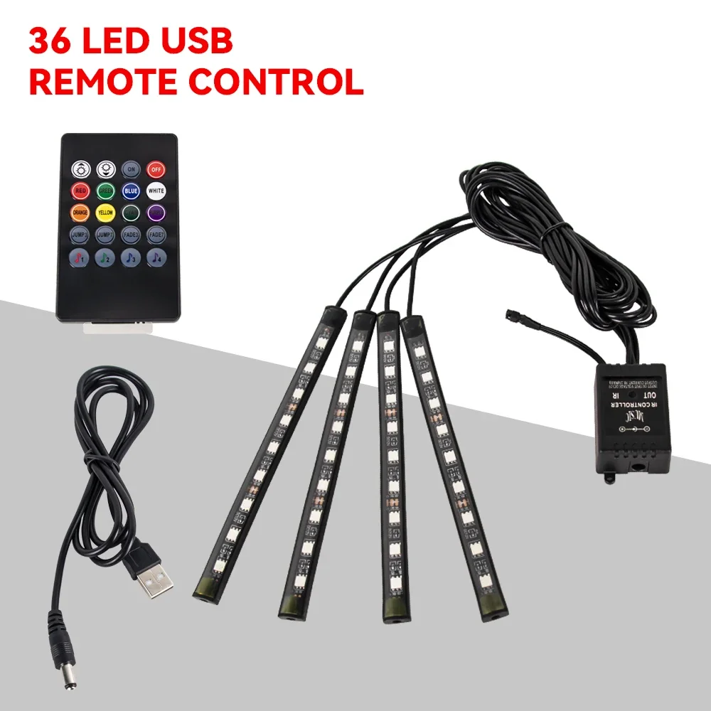 Neon 36 48 72 LED Auto-interieur Omgevingsvoetlicht Draadloze afstandsbediening Muziek APP Controle Auto RGB Sfeer Decoratieve lamp - afbeelding 1