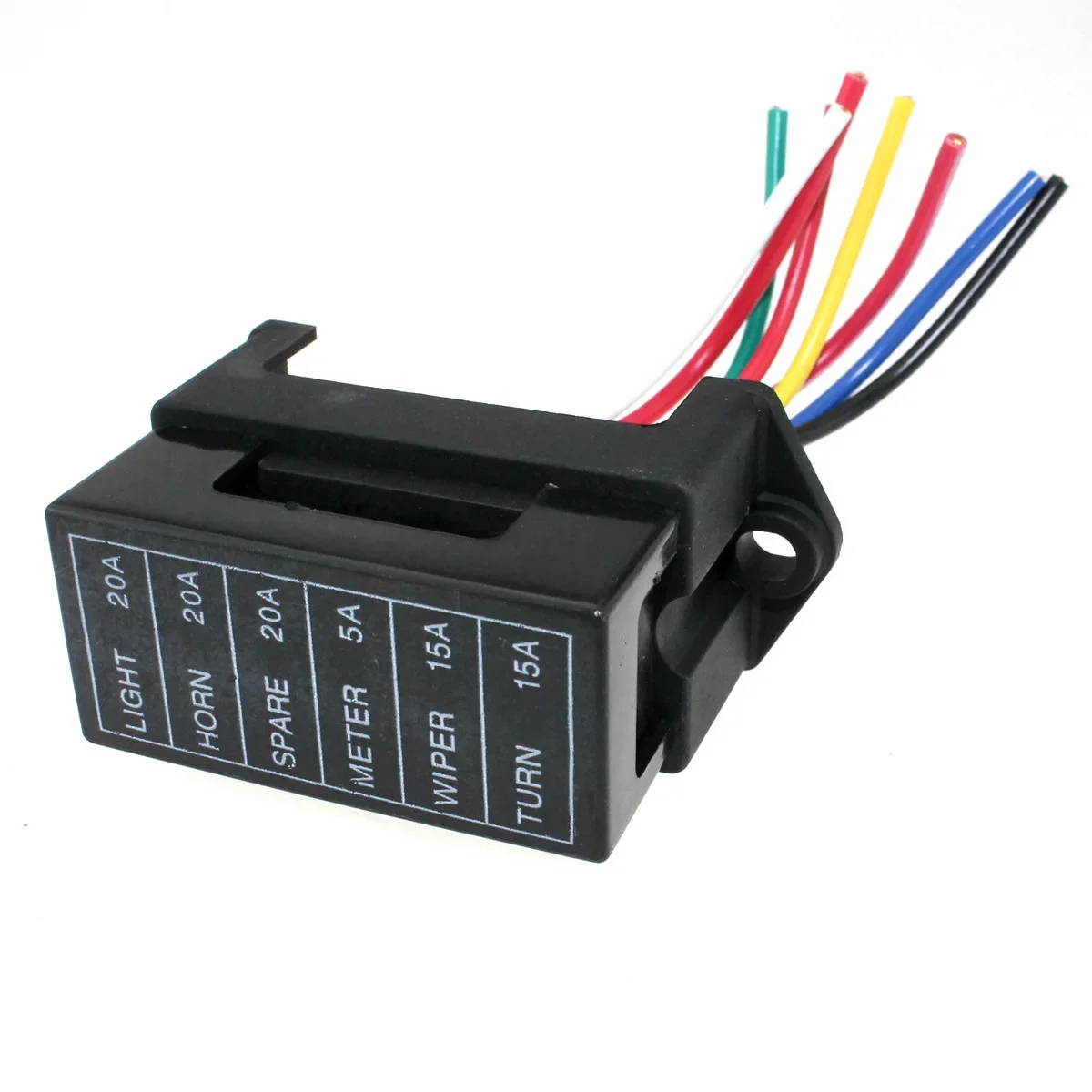 

Car and motorcycle fuse box with cable 6-way 2-in 6-out with upper cover insert with wiring harness