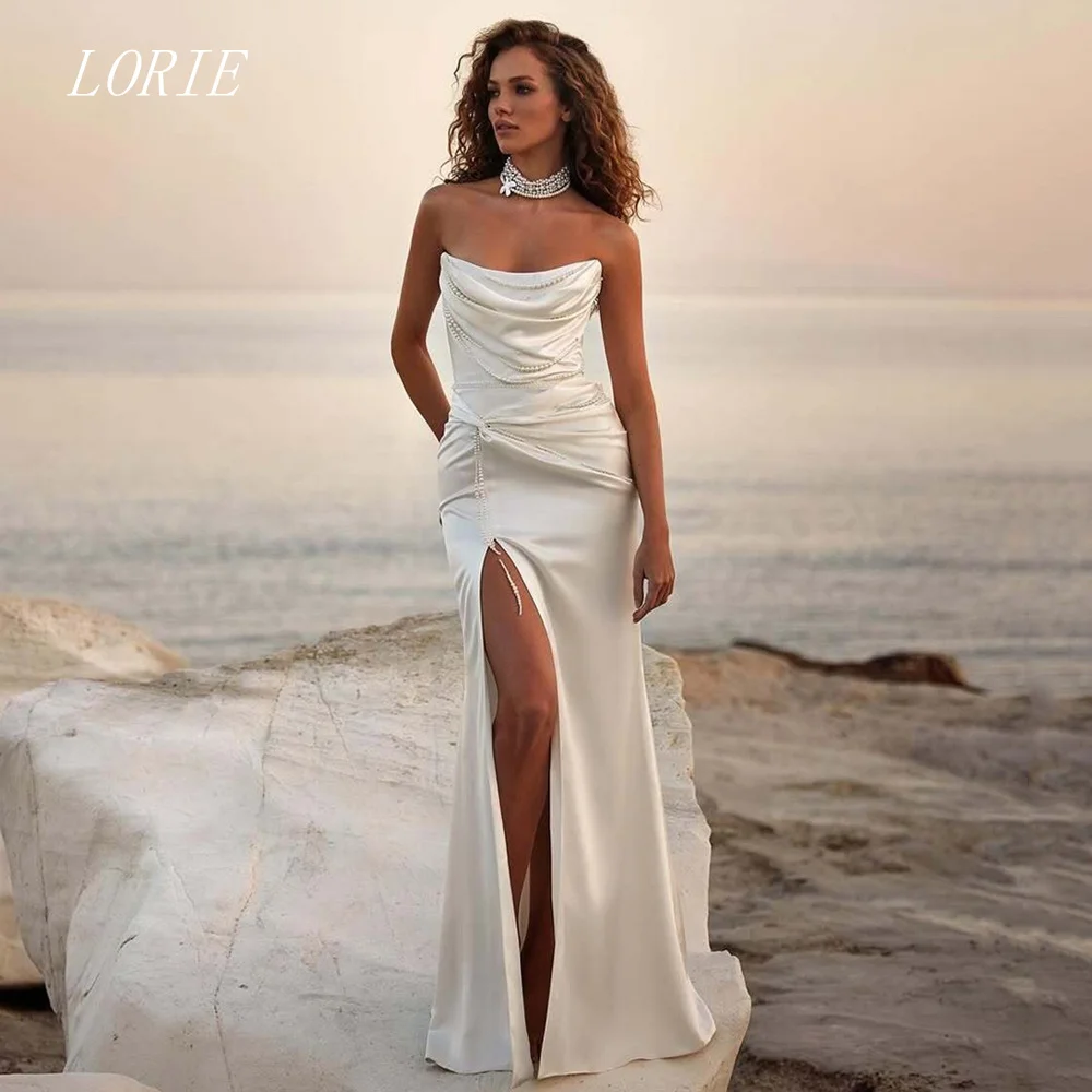 

LORIE Luxury Mermaid Civil Wedding Dress Strapless Silt Side Bridal Dresses Casual Beading Wedding Gown Customized 2026
