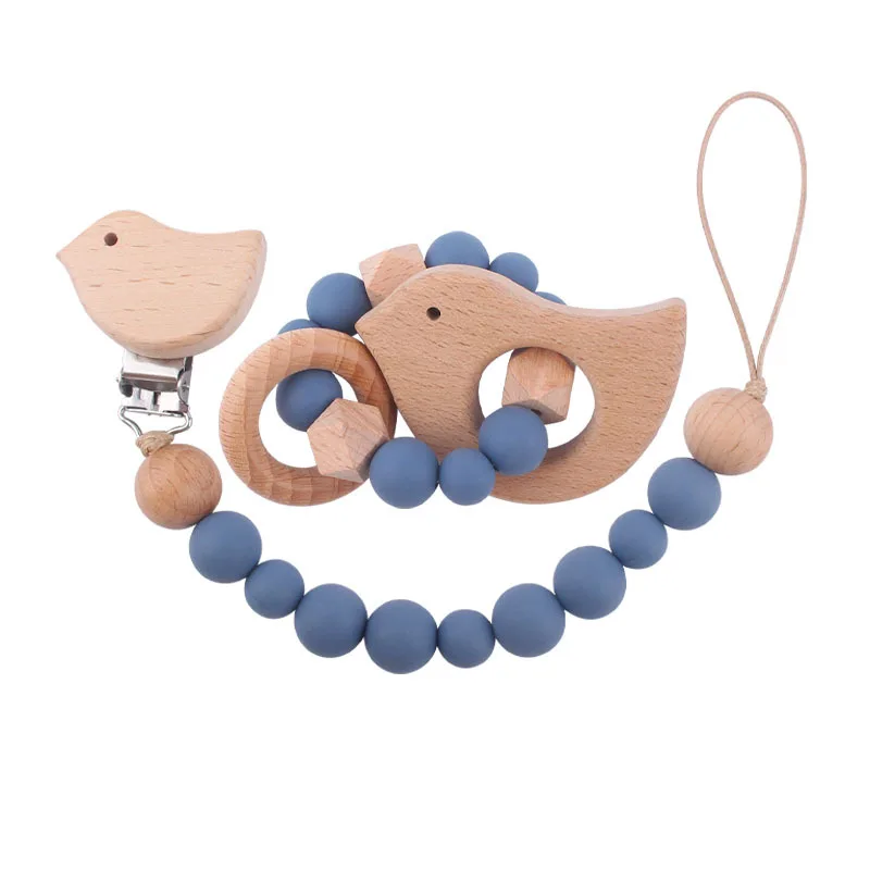 

Newborn Gift Beech Cartoon Animal Pacifier Clip Chain Teether Set Dummy Clips Nipple Holder Silicone Teething Toy Baby Product