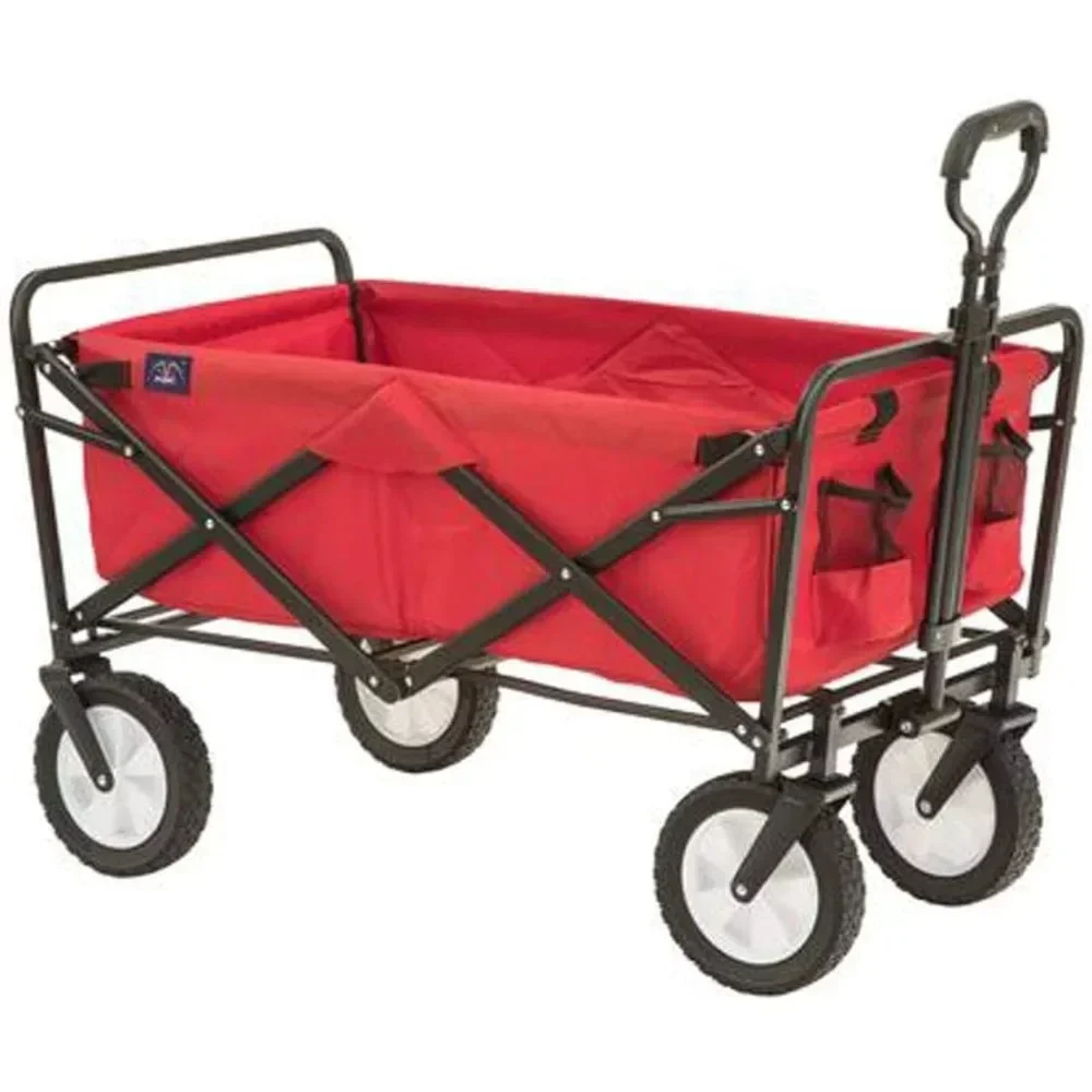 

Sports Heavy Duty Steel Frame Collapsible Folding 150 Pound Capacity Outdoor Camping Garden Utility Wagon Yard Cart, Red