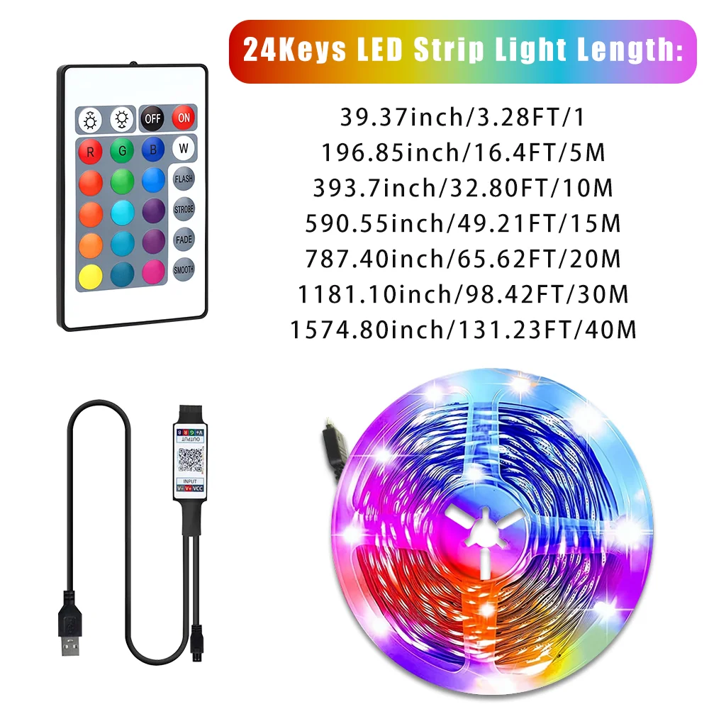 1set 5050RGB Light Strip with 24 Keys Remote Control and APP Control, More Color Options for Bedroom, Living Room and so on