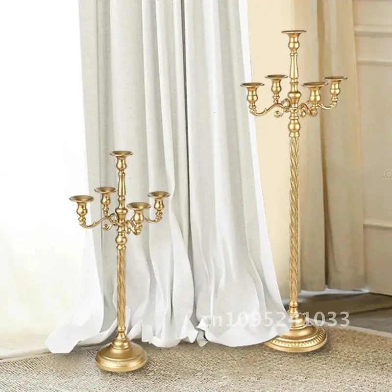 

63/73/89cm Metal Gold 5 Arms Candelabra White Silver Table Decorations Holders Wedding Candlestick Pillar Candle Decor for