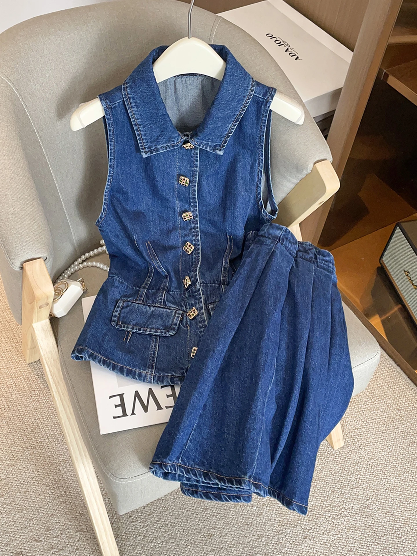 

Faionable Женский элитный осенне-зимний новый жилет и юбка в стиле ретро, джинсовый комплект ort Sve с высокой талией, французский Sle