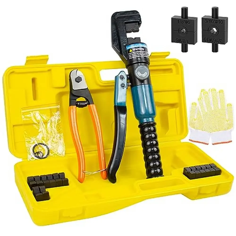 Hydraulic Wire Crimping Tool Cable Cutter 10 Ton Crimper with 11 Dies Terminal Battery Lug