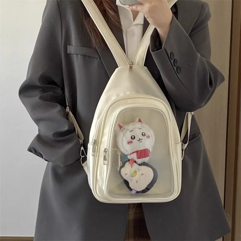 JIAERDI Anime Ita 가방은 20cm 인형 여성 가죽 넓은 배낭 여성용 다기능 투명 크로스 바디 지갑 2025 New