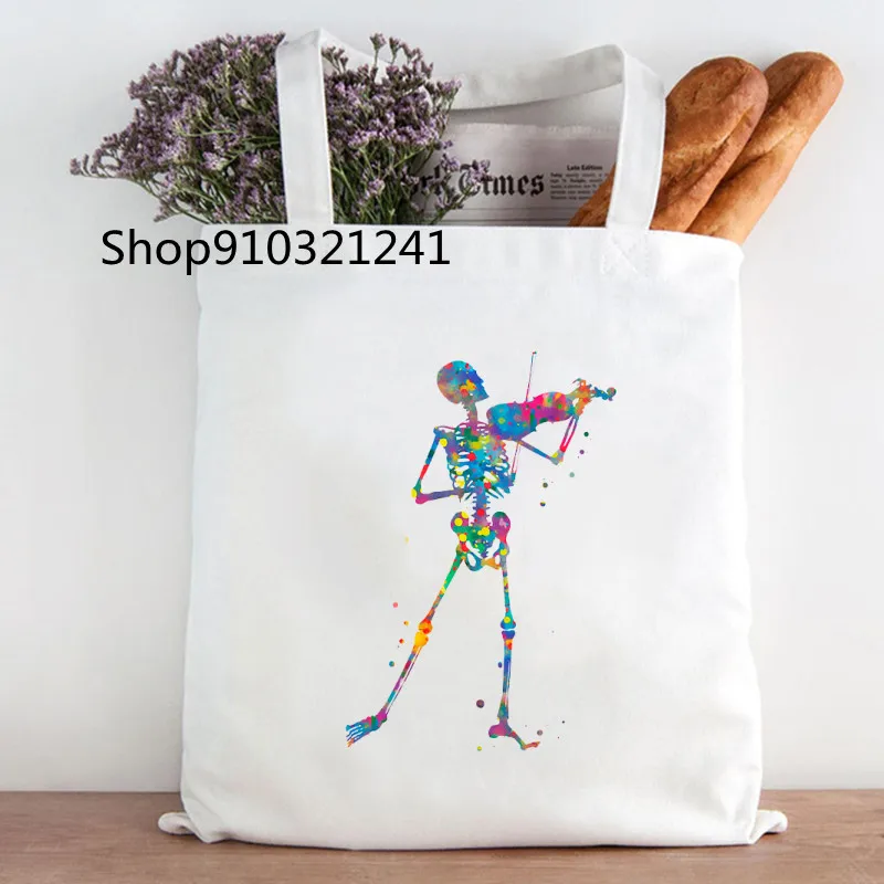 Funny Women handbag Skeletons Art Bag Harajuku Shopping Canvas Shopper Tote bag Bag girl cartoon Shopper Shoulder Lady Bag