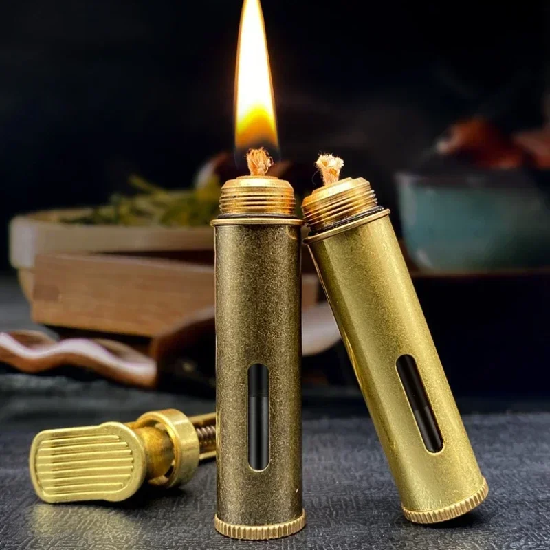 Retro Metal Lighter Old-fashioned Trench Mechanical Grinding Wheel Creative Transparent Oil Tank Yubang Visible Transom