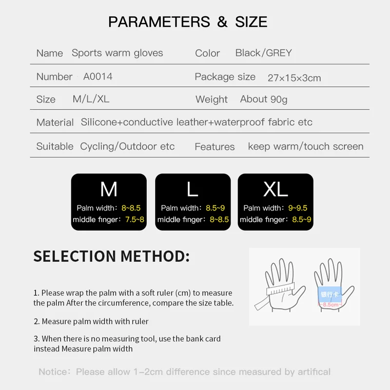 قفازات الشتاء رجل الرياضة دراجة الثلوج دراجة قفازات لمس Windstop سيليكون قفازات ركوب الدراجات أسود مقاوم للماء قفازات الدراجة
