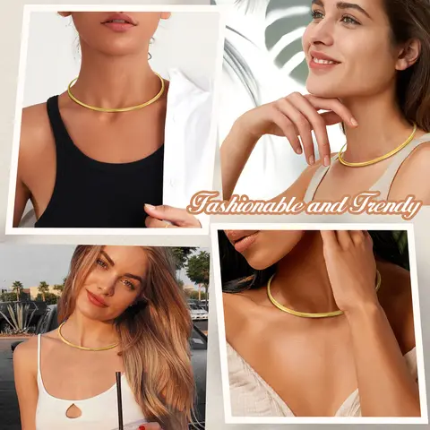 Chokerhalsband för kvinnor, öppen krage choker vridmoment halsband justerbart, enkla smycken i rostfritt stål 6 best sales halsband - №4