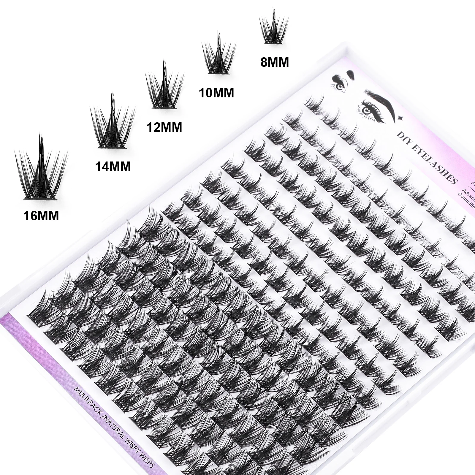 8-16mm DIY 14Rows Mix Clusters Kit  Lash Bond and Seal and Tweezer Accessories Self-Grafting EyeLashes Extension At Home