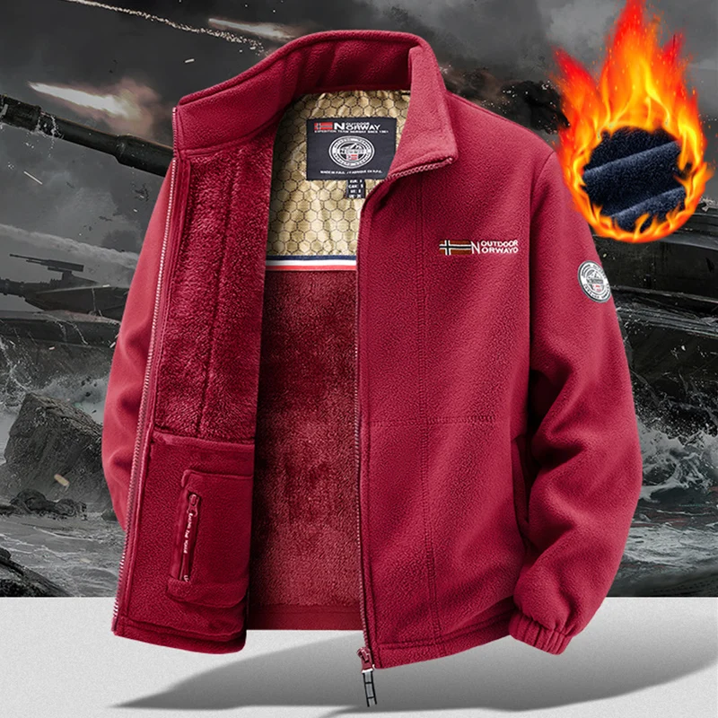 

Thiened Fce Lined Double Layer Cotton Jaet Stand Collar Multiple kets Anti Cold Polyester Fiber Long Sve Winter ...