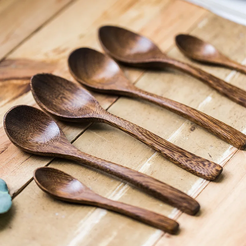 Wooden Spoon Chicken Wings Wooden Lacquer and Wax Free Solid Wood Small Spoon Soup Size Wooden Spoon Small Spoon