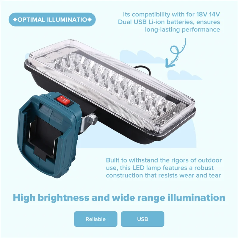 ABJI-LED 캠핑 손전등 작업 조명 18V 14V 듀얼 USB 리튬 배터리 건축 조명에 대 한 7 인치 무선 램프
