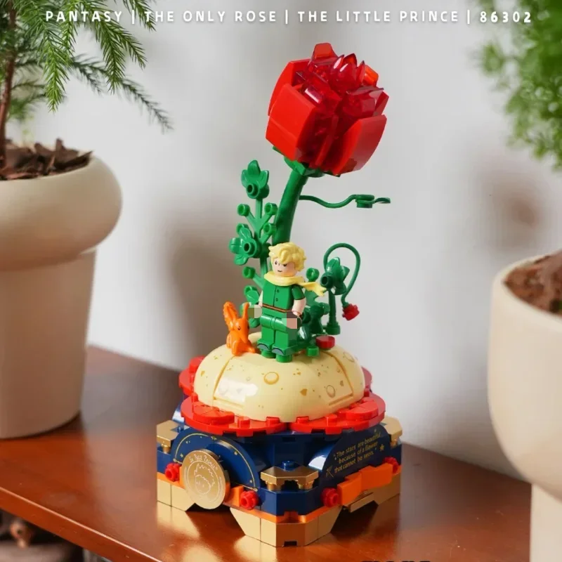 The Little Prince Rose romantis bunga abadi Puzzle blok mode Model mainan kreatif atas meja ornamen hadiah Natal