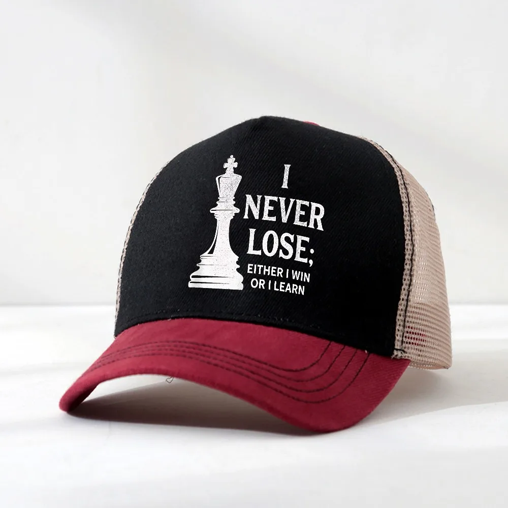 Classic chess design, I never lose; I can either win, or I can learn the funny Baseball Cap man chess Hip hop hat Unisex hats