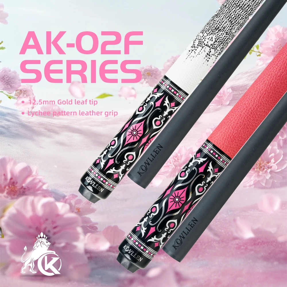 KONLLEN  Carbon Fiber Pool Cue Stick AK-02F with 12.5mm Tip Pink Leather Grip Low Deflection Suitable for Woman for Billiard Cue