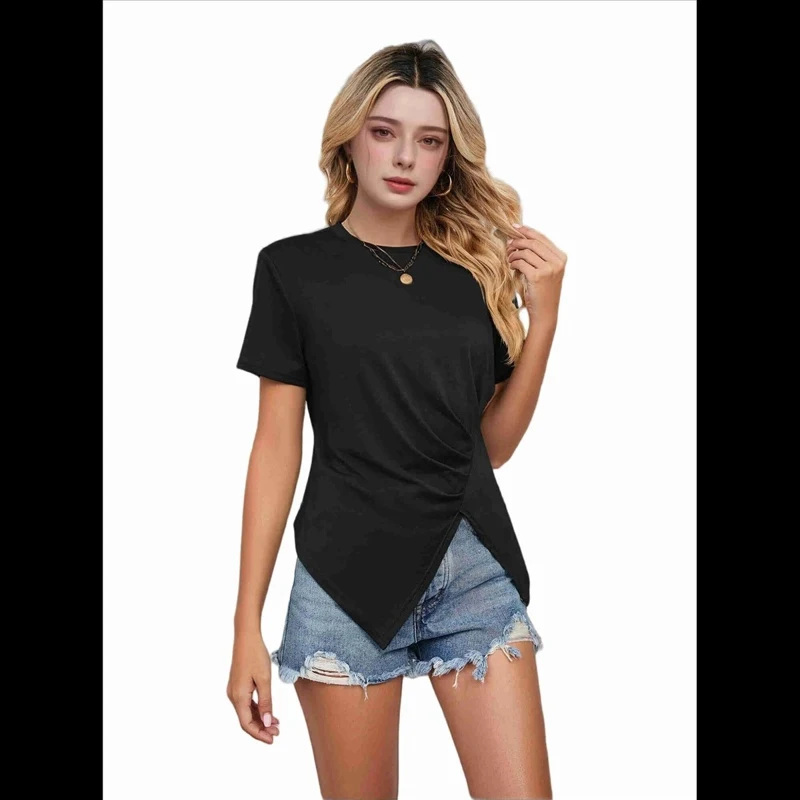 Women T-Shirt Solid Color Round Neck Loose Fit Fashionable High Quality New Arrival Trendy Comfortable Premium