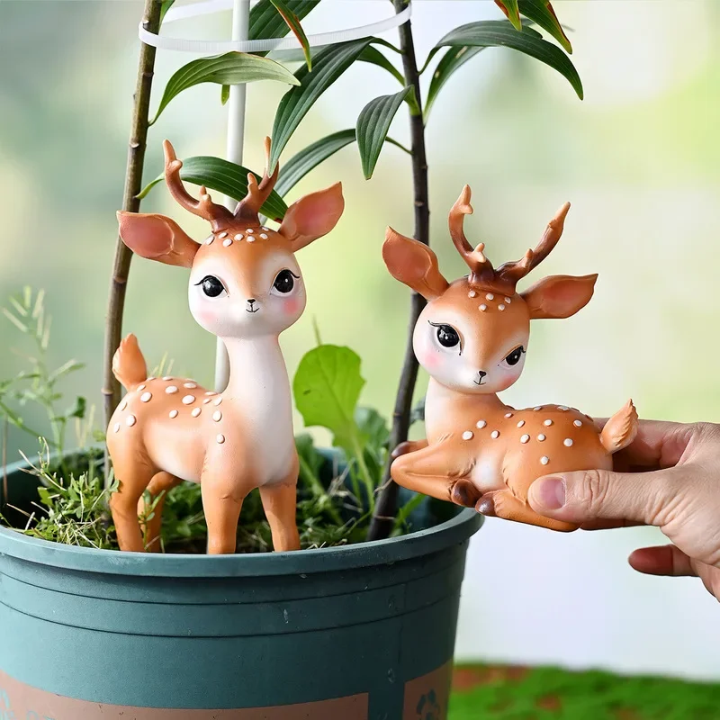 Cute Lifelike Spotted Deer Resin Figurine Garden Yard Landscaping Decor Home Desktop Mini Scenery Ornament Indoor Tabletop Decor