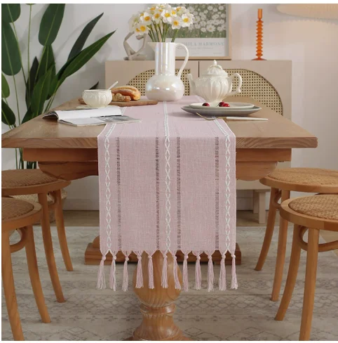 Table flags, cotton and linen tablecloths, handmade tassel tea table mats, home long table decorative fabrics