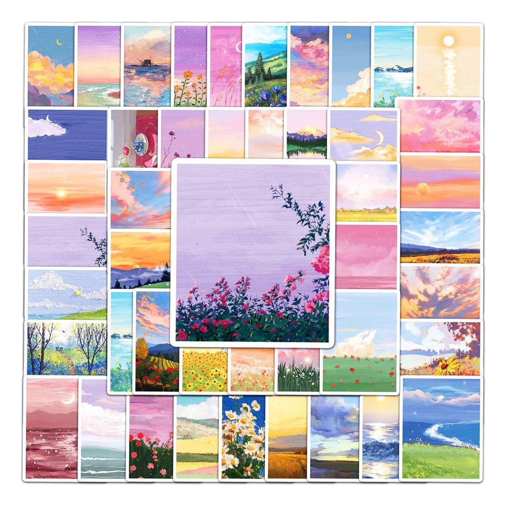 10/30/50PCS  Landscape Oil Painting Aesthetic Sticker Luggage Laptop IPad Gift Journal Phone Case Waterproof Sticker Wholesale