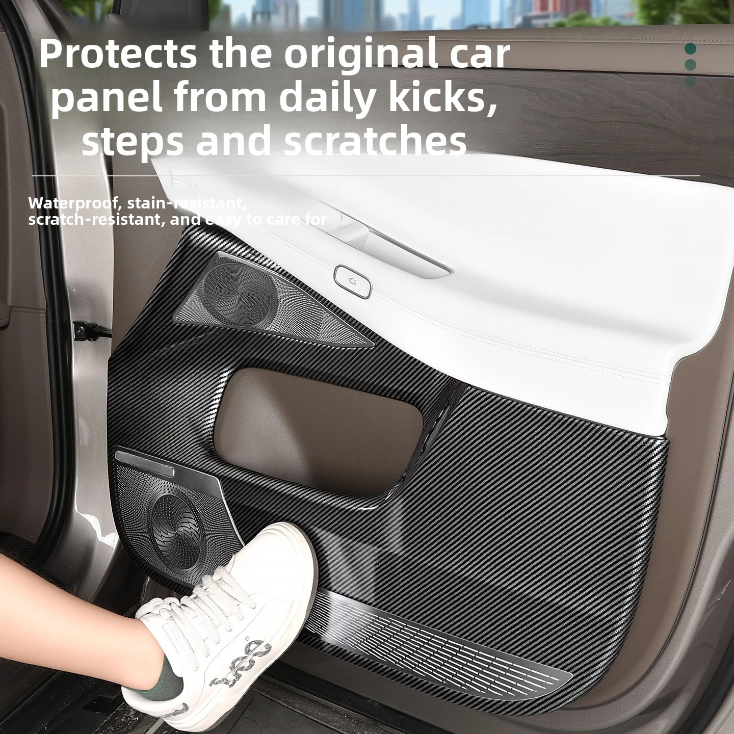 For Volkswagen ID. Era 9X 2026 Car Door Kick Plate ABS Door Panel Carbon Fiber Pattern Kick Pad Interior Protection Accessories