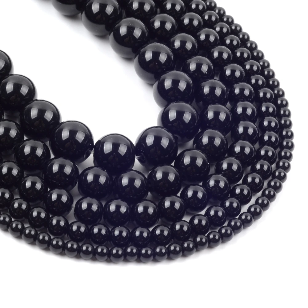 4mm-12mm Natural Black Agate Stone Round Beads for Jewelry Making Diy Bracelets Necklace 15''