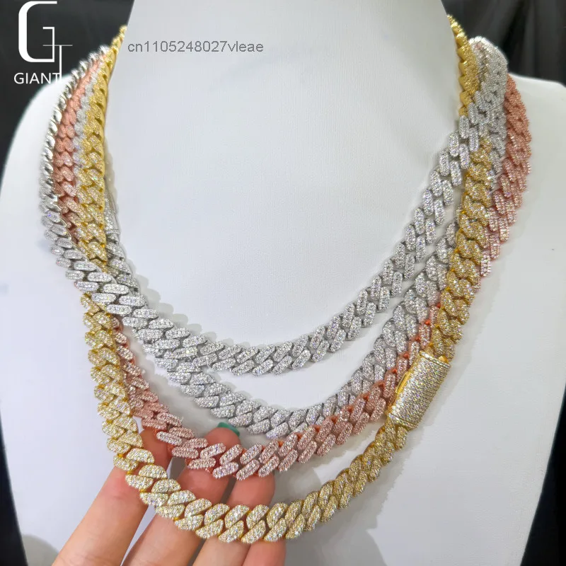 Hot 10mm Sale Moissanite Cuban Chain 925 Silver Cuban Necklaces Mens HipHop Iced Out Moissanite Cuban Chains Past Diamond Test..