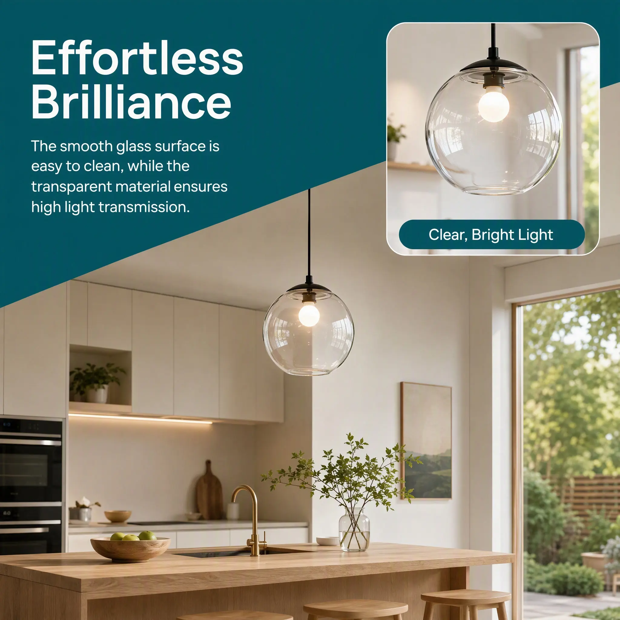 Dual Opening Round Glass Globe Lamp Shade 45Mm Top 30Mm Bottom Clear Transparent Pendant Light Shade Replacement for Modern
