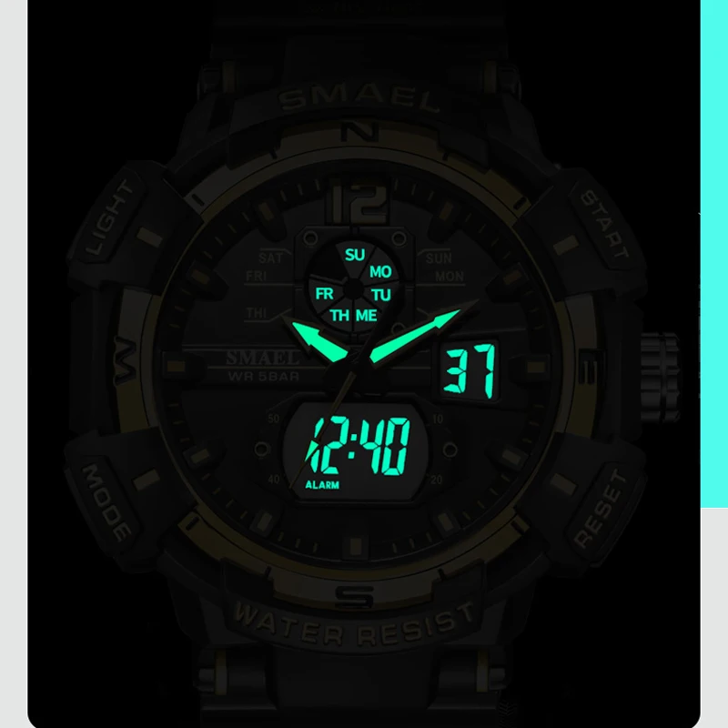 SMAEL Sport Watch Men\'s Quartz Movement Digital LED Back Light Stopwatch Alarm Watches For Male Military Dual Time Wristwatch