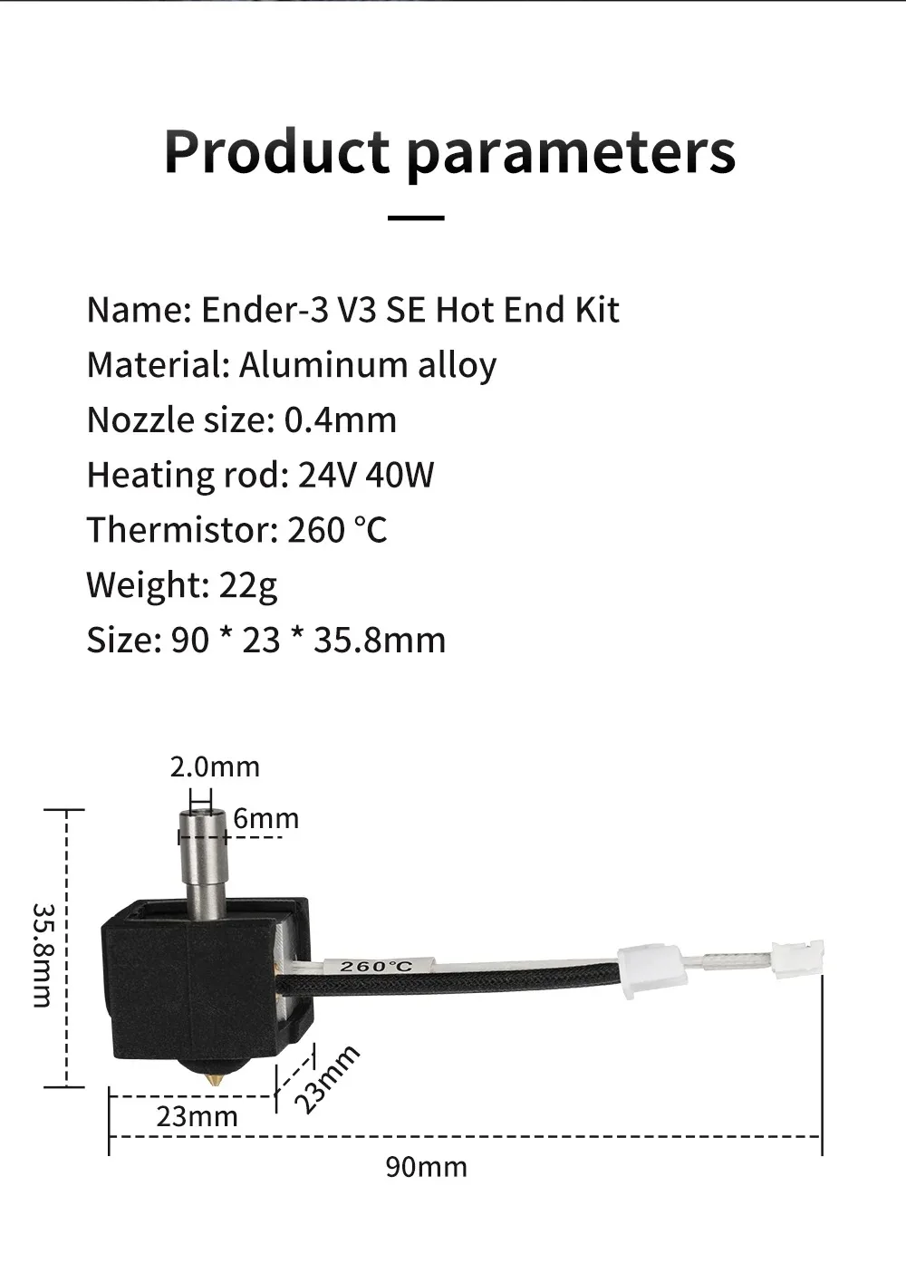 CREALITY Hot End Compatible con accesorios de impresora 3D Ender 3 V3 SE