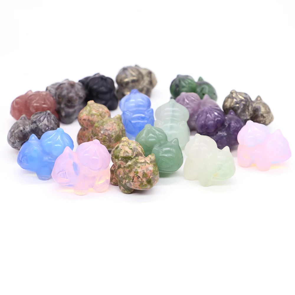30mm Mini Cartoon Frog Statue Natural Stones Carved Ornament Healing Crystals Gemstones Figurine Room Desktop Decor Birthday Gif