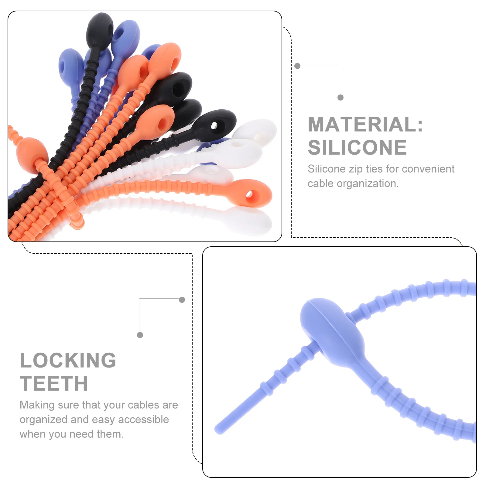 

24Pcs Self Locking Zip Ties Silicone Reusable Cable Management Strap for Cord Wire Organizer Desk Accessories Reusable Zip Ties