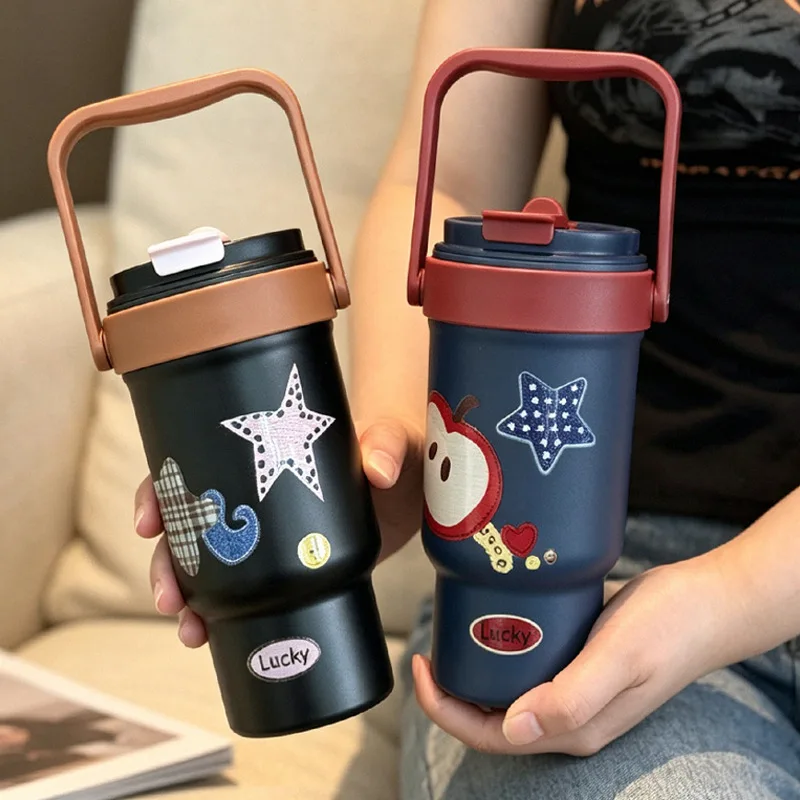 New Portable Denim Bingba Cup 304 Stainless Steel Thermos Cup Outdoor Portable Cups Large Capacity Absorbent Cup